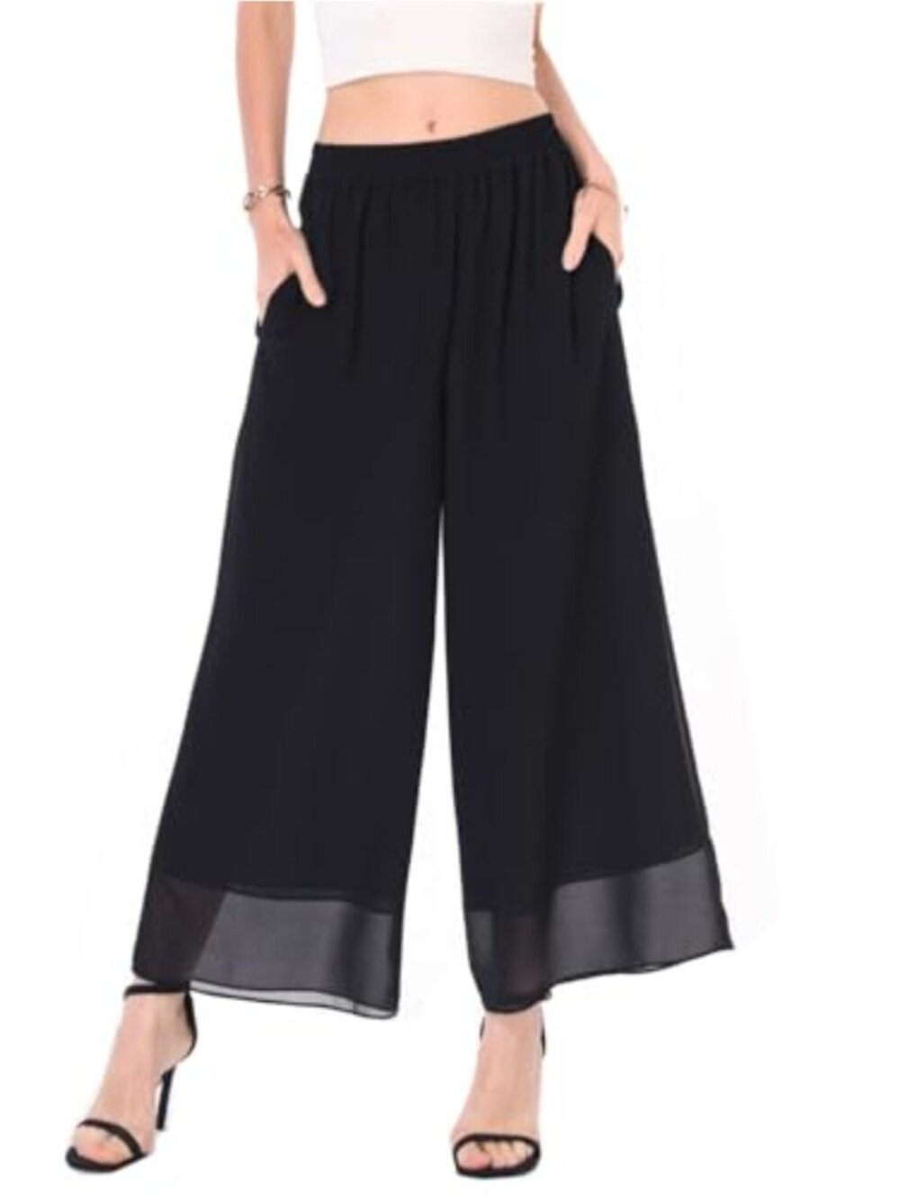 Women's Chiffon Wide Leg Palazzo Capris Cropped Beach Vacation Pants with
